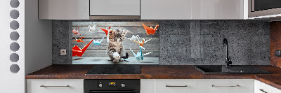 Cooker splashback Cat birds of paper