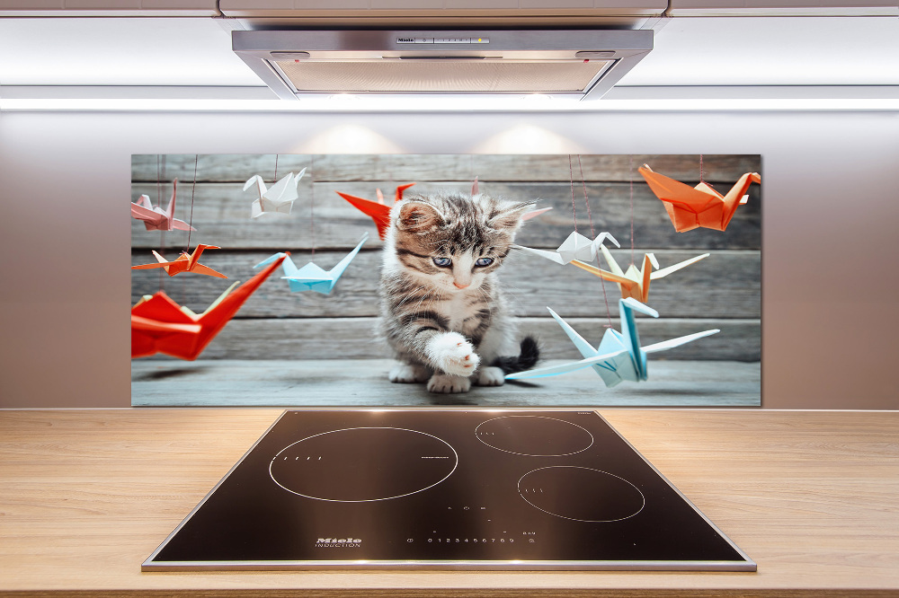 Cooker splashback Cat birds of paper