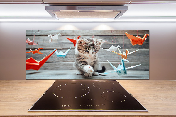 Cooker splashback Cat birds of paper