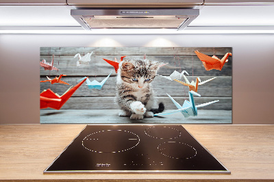 Cooker splashback Cat birds of paper