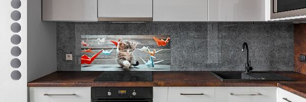 Cooker splashback Cat birds of paper