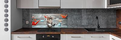 Cooker splashback Cat birds of paper