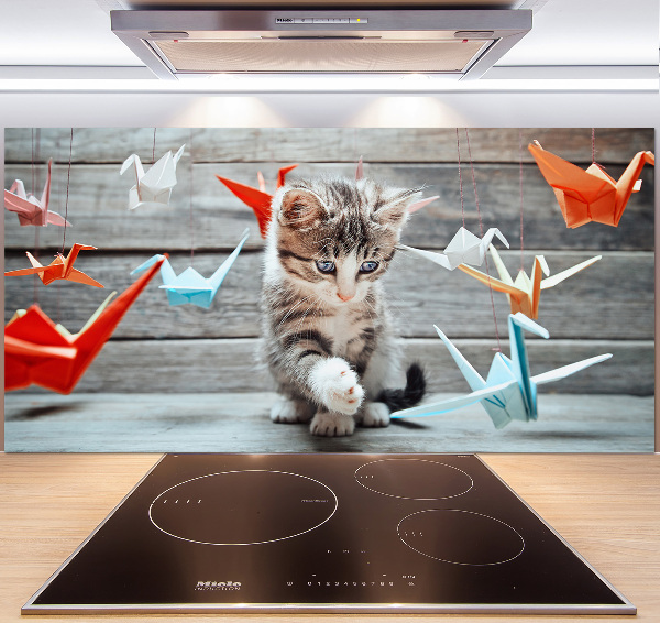 Cooker splashback Cat birds of paper