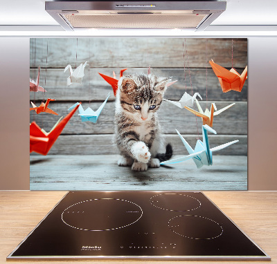 Cooker splashback Cat birds of paper