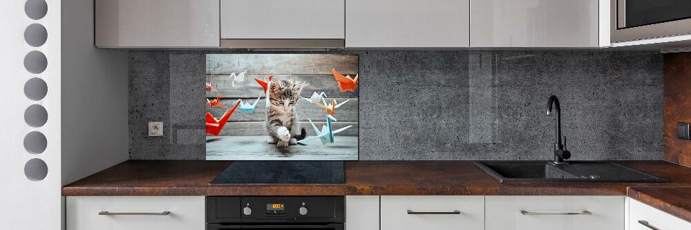 Cooker splashback Cat birds of paper