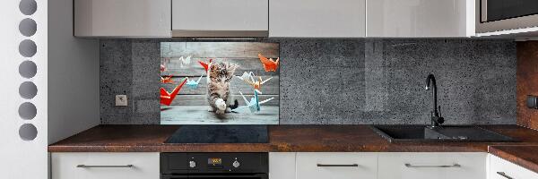 Cooker splashback Cat birds of paper