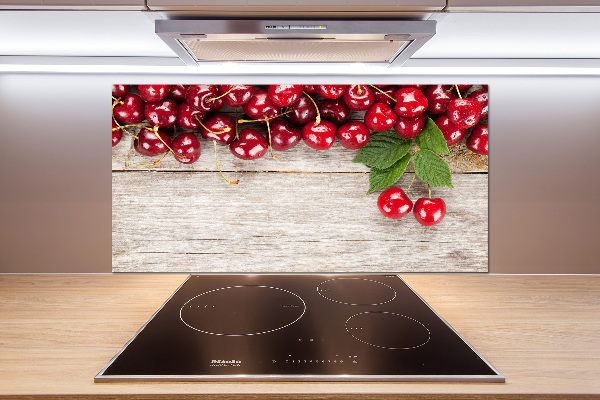 Cooker splashback Cherries on wood