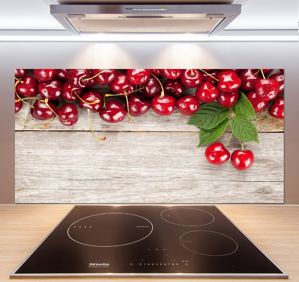 Cooker splashback Cherries on wood