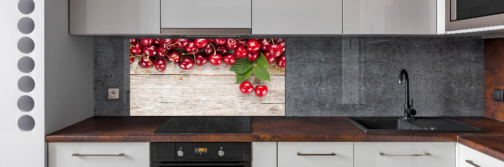 Cooker splashback Cherries on wood