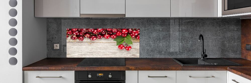 Cooker splashback Cherries on wood