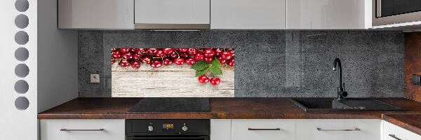 Cooker splashback Cherries on wood