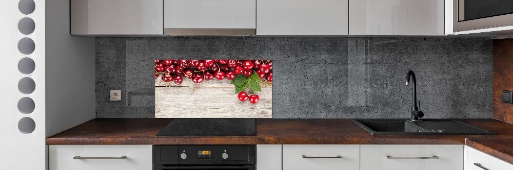 Cooker splashback Cherries on wood