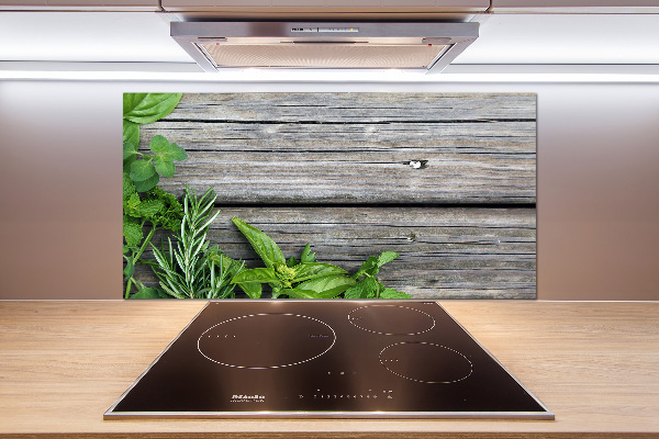 Cooker splashback Wooden background herbs