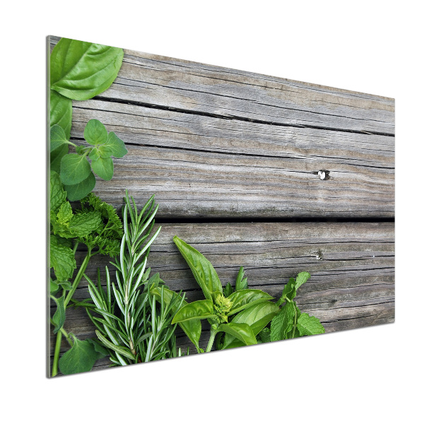 Cooker splashback Wooden background herbs