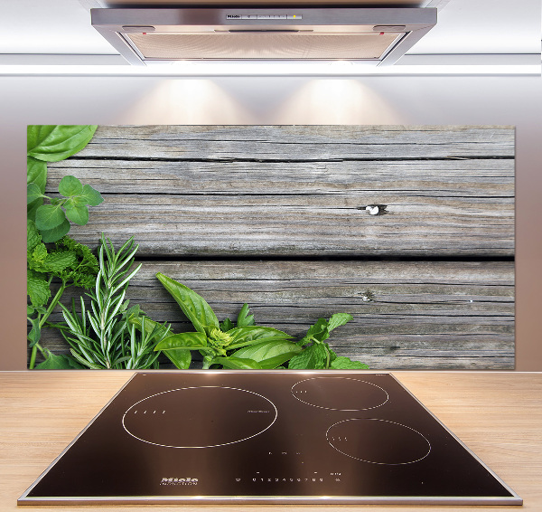 Cooker splashback Wooden background herbs