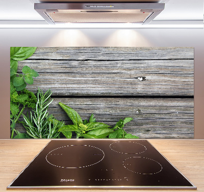 Cooker splashback Wooden background herbs