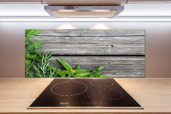 Cooker splashback Wooden background herbs