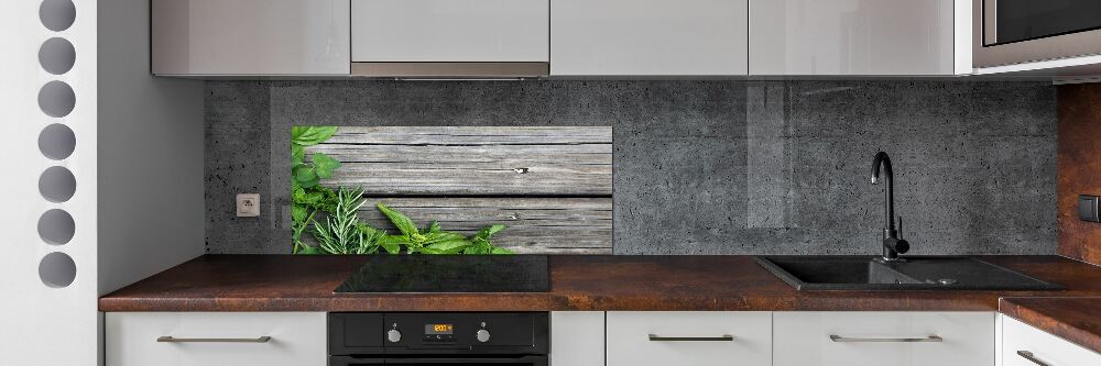 Cooker splashback Wooden background herbs