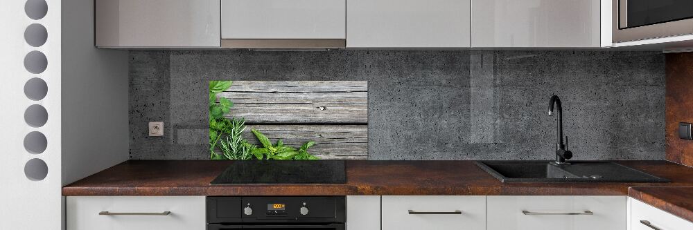 Cooker splashback Wooden background herbs