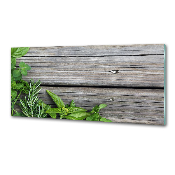 Cooker splashback Wooden background herbs