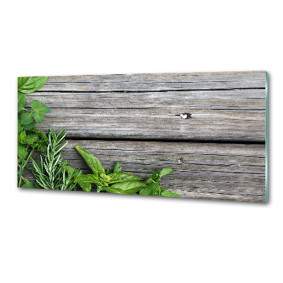 Cooker splashback Wooden background herbs