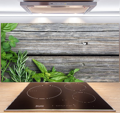 Cooker splashback Wooden background herbs