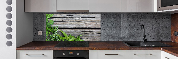 Cooker splashback Wooden background herbs