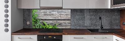 Cooker splashback Wooden background herbs