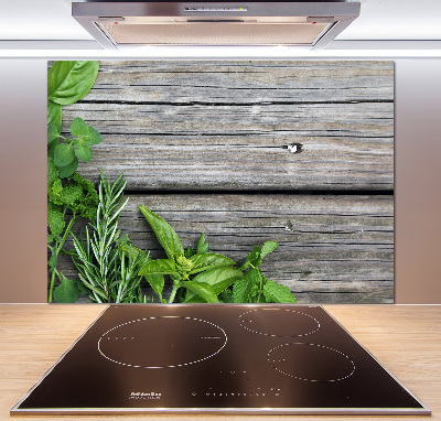 Cooker splashback Wooden background herbs