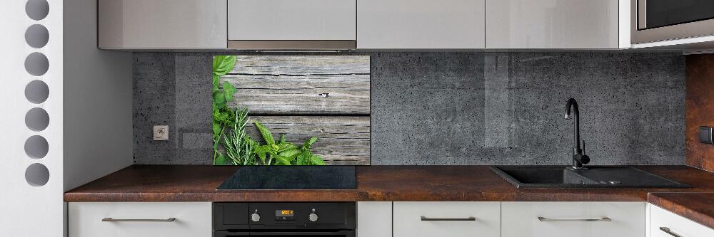 Cooker splashback Wooden background herbs