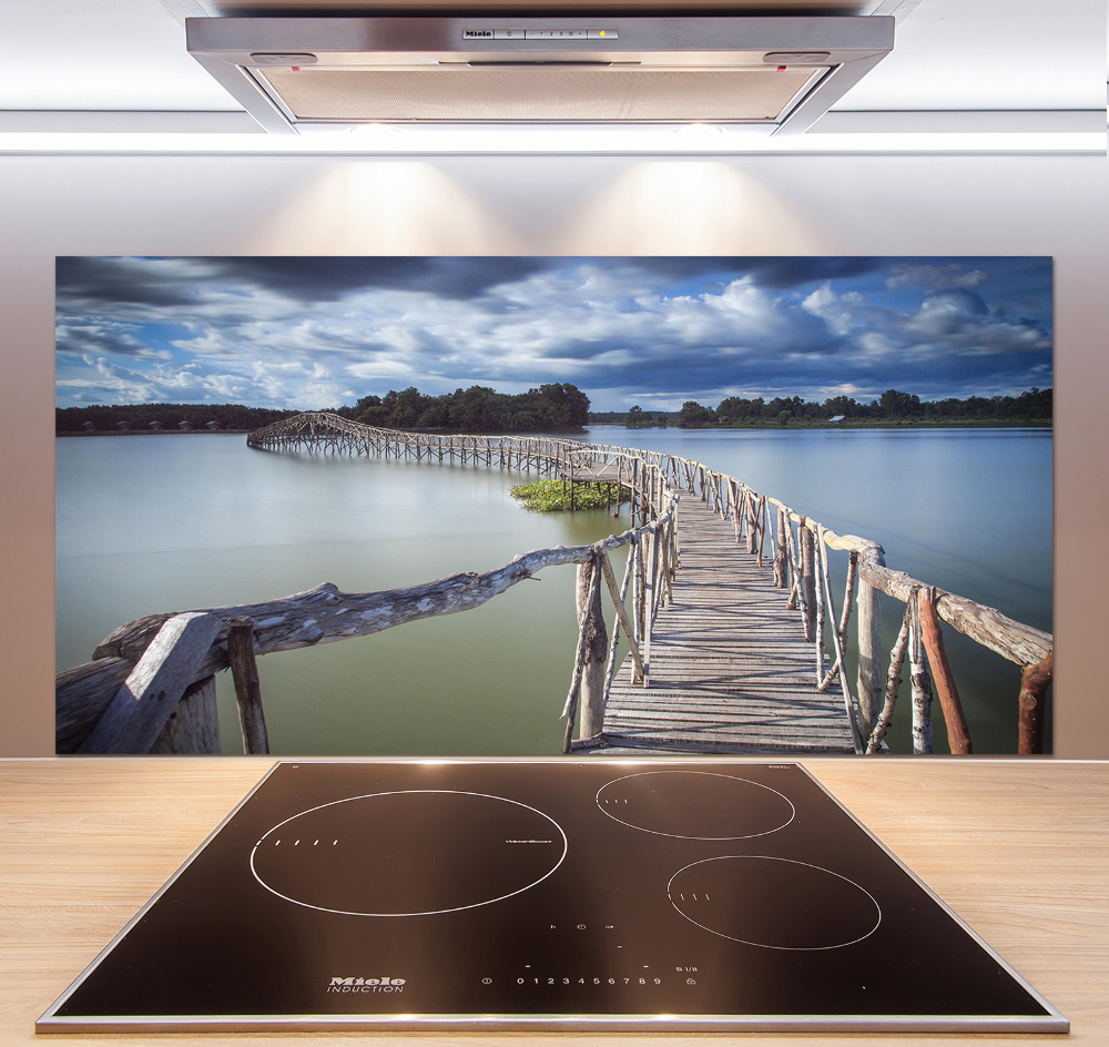 Kitchen splashback panel Wooden bridge