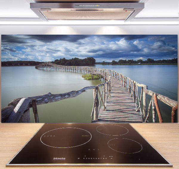 Kitchen splashback panel Wooden bridge