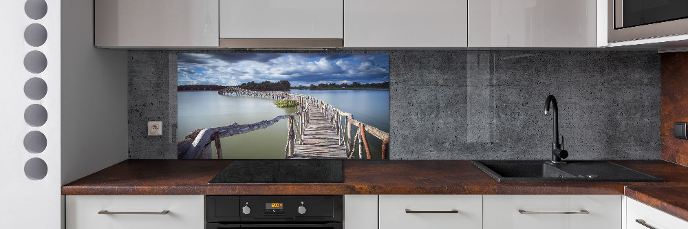 Kitchen splashback panel Wooden bridge