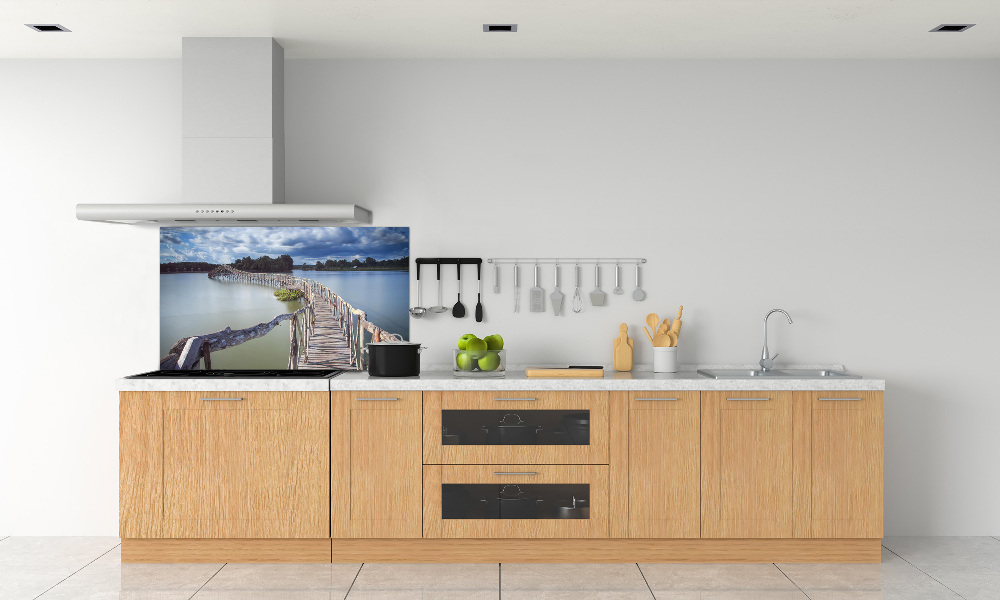 Kitchen splashback panel Wooden bridge