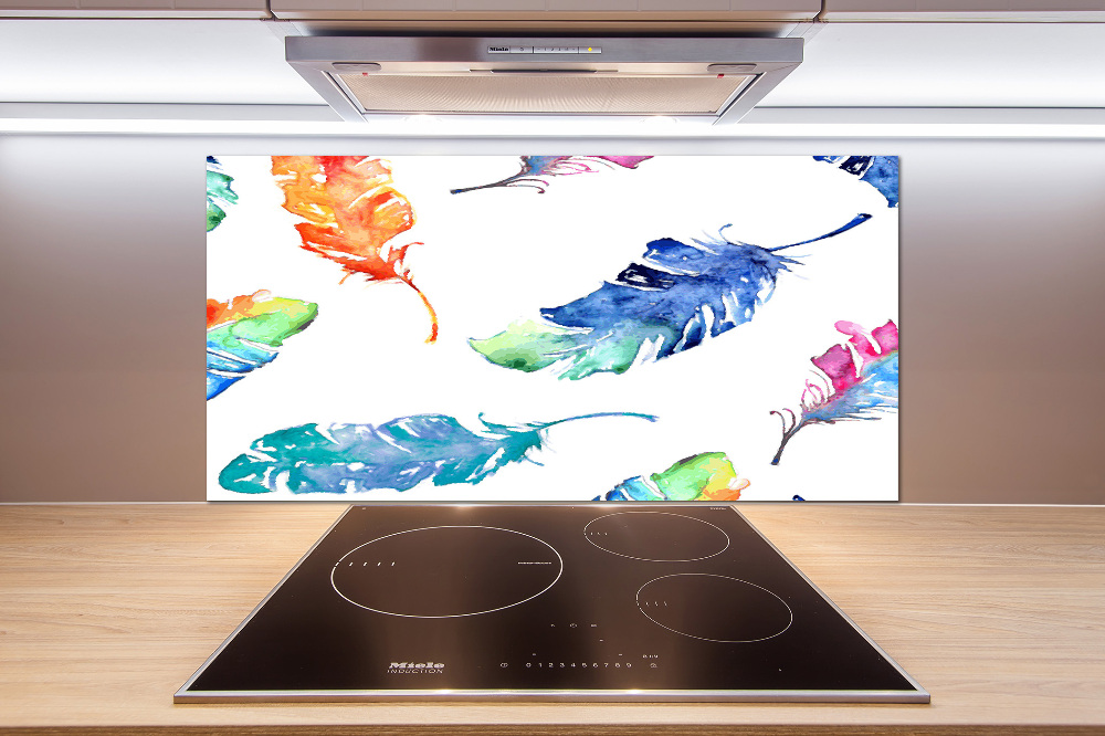 Kitchen splashback Colorful feathers