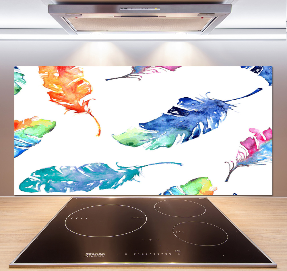 Kitchen splashback Colorful feathers