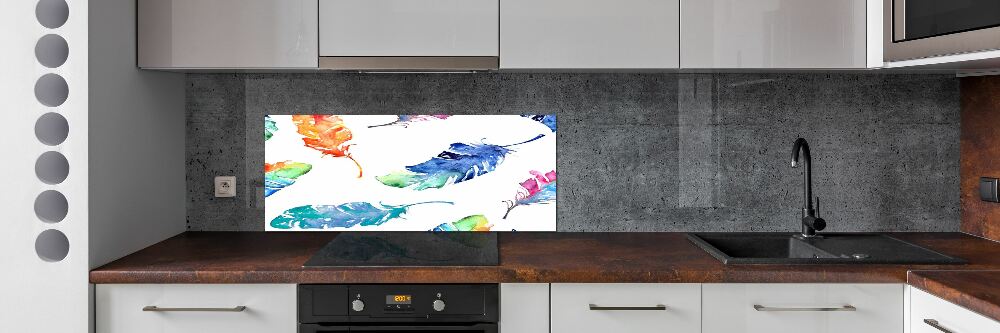 Kitchen splashback Colorful feathers