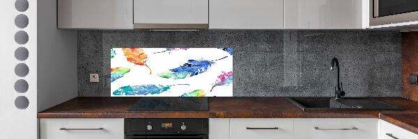 Kitchen splashback Colorful feathers