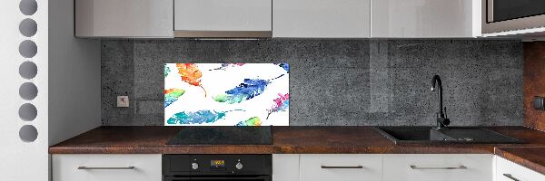 Kitchen splashback Colorful feathers