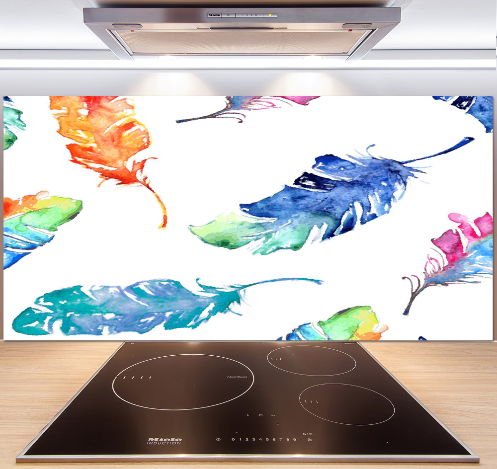 Kitchen splashback Colorful feathers