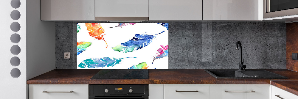 Kitchen splashback Colorful feathers