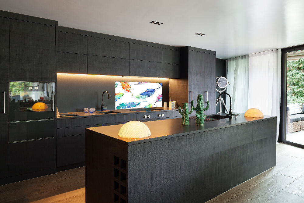 Kitchen splashback Colorful feathers