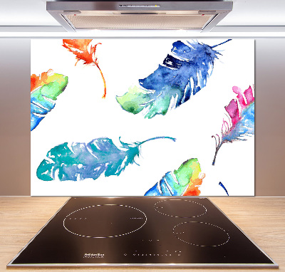 Kitchen splashback Colorful feathers