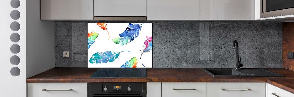 Kitchen splashback Colorful feathers