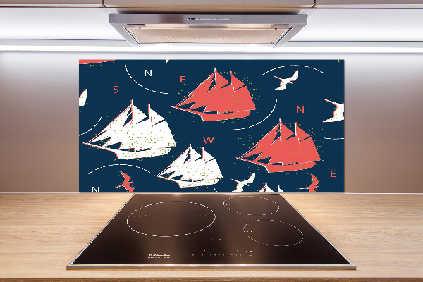 Cooker splashback Ships sea birds