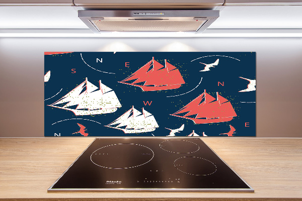 Cooker splashback Ships sea birds