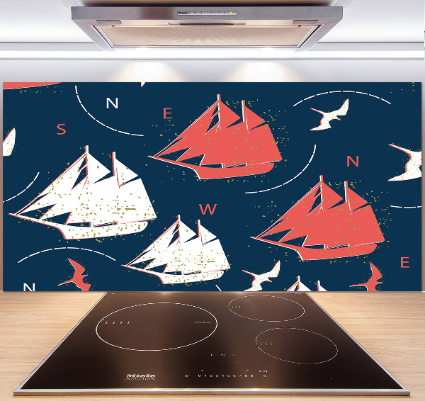 Cooker splashback Ships sea birds