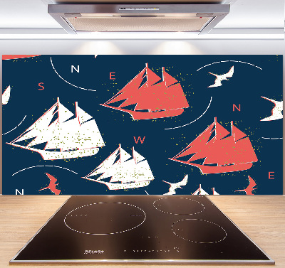 Cooker splashback Ships sea birds