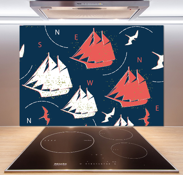 Cooker splashback Ships sea birds