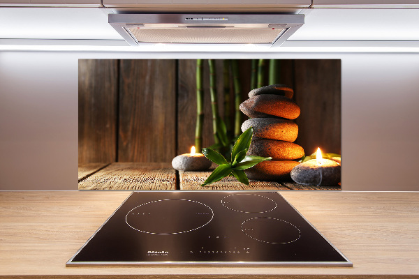 Glass splashback Zen bamboo stones